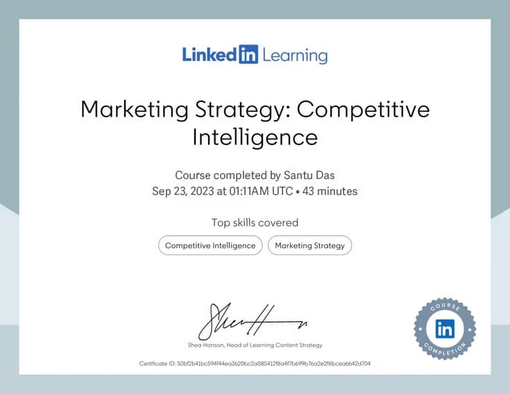 Marketing Strategy: Competitive Intelligence certificate — LinkedIn Learning